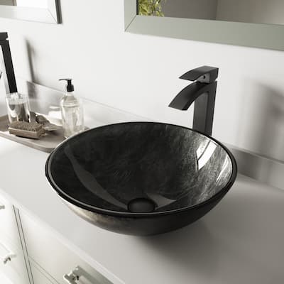 VIGO Grey Onyx Glass Vessel Bathroom Sink Set with Duris Faucet