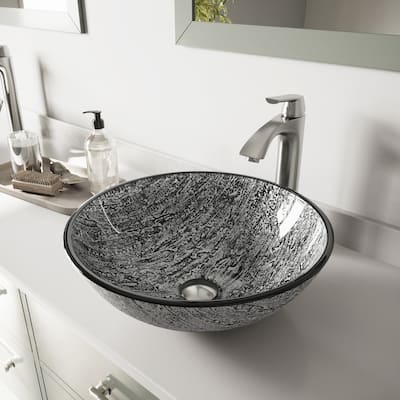 VIGO Giovanni 17"L x 17"W Glass Vessel Sink and Linus 12"H Faucet Set