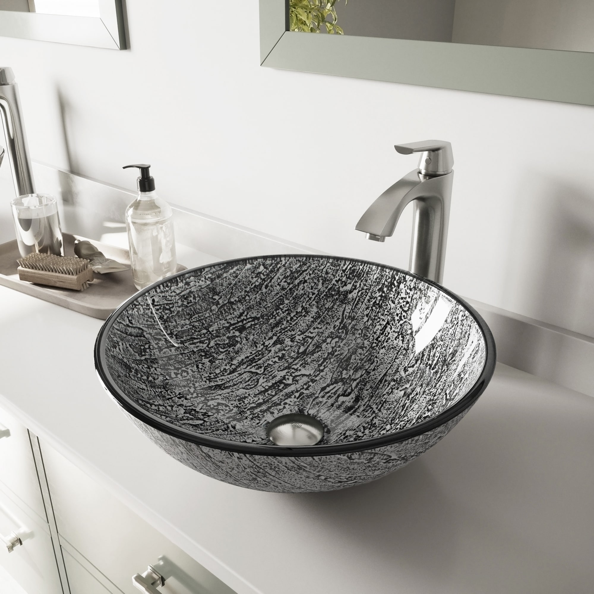 VIGO Giovanni 17"L x 17"W Glass Vessel Sink and Linus 12"H Faucet Set