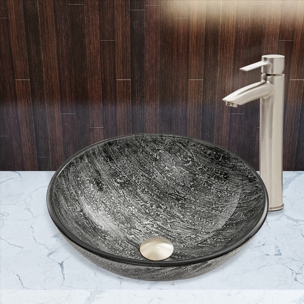VIGO Titanium Glass Vessel Bathroom Sink Set with Shadow Faucet