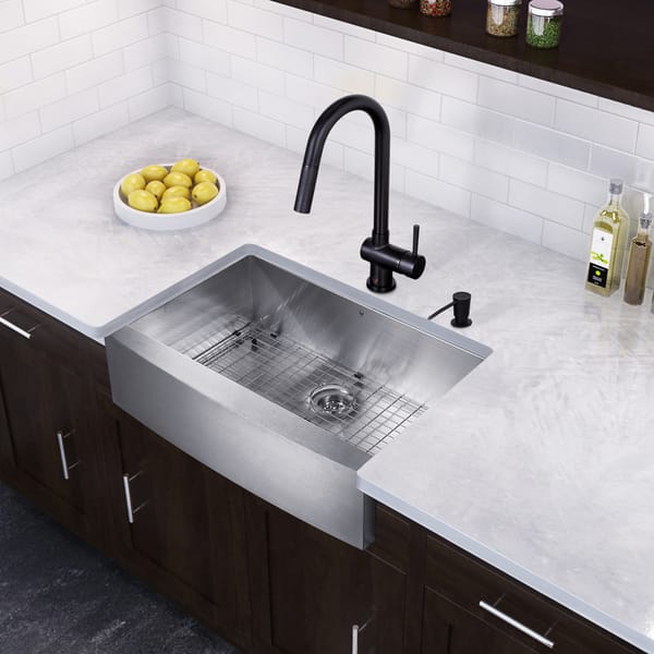 Stainless Steel Kitchen Sink With Black Faucet vigo all in one 33 inch stainless steel farmhouse kitchen sink and gramercy