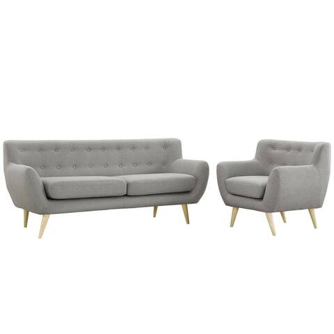 Remark Upholstered Fabric Living Room Set, Armchair and Sofa, Azure
