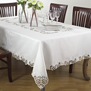 Gorgeous Rose Flower Embroidery Cutwork Ivory Square Table Cloth A 