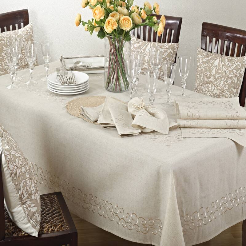 Embroidered Swirl Design Linen Blend Napkin (Set of 4)