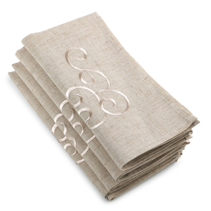 Embroidered Swirl Design Linen Blend Napkin (Set of 4)