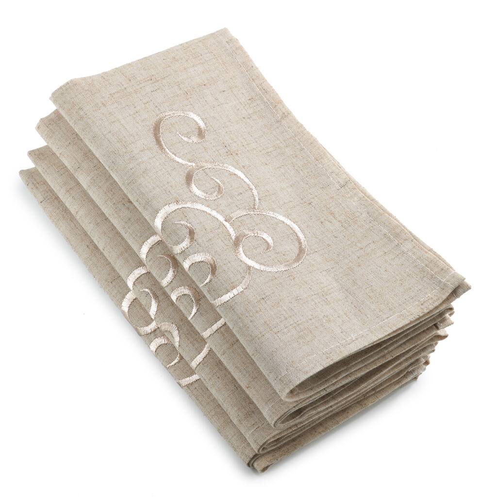 Embroidered Swirl Design Linen Blend Napkin (Set of 4)