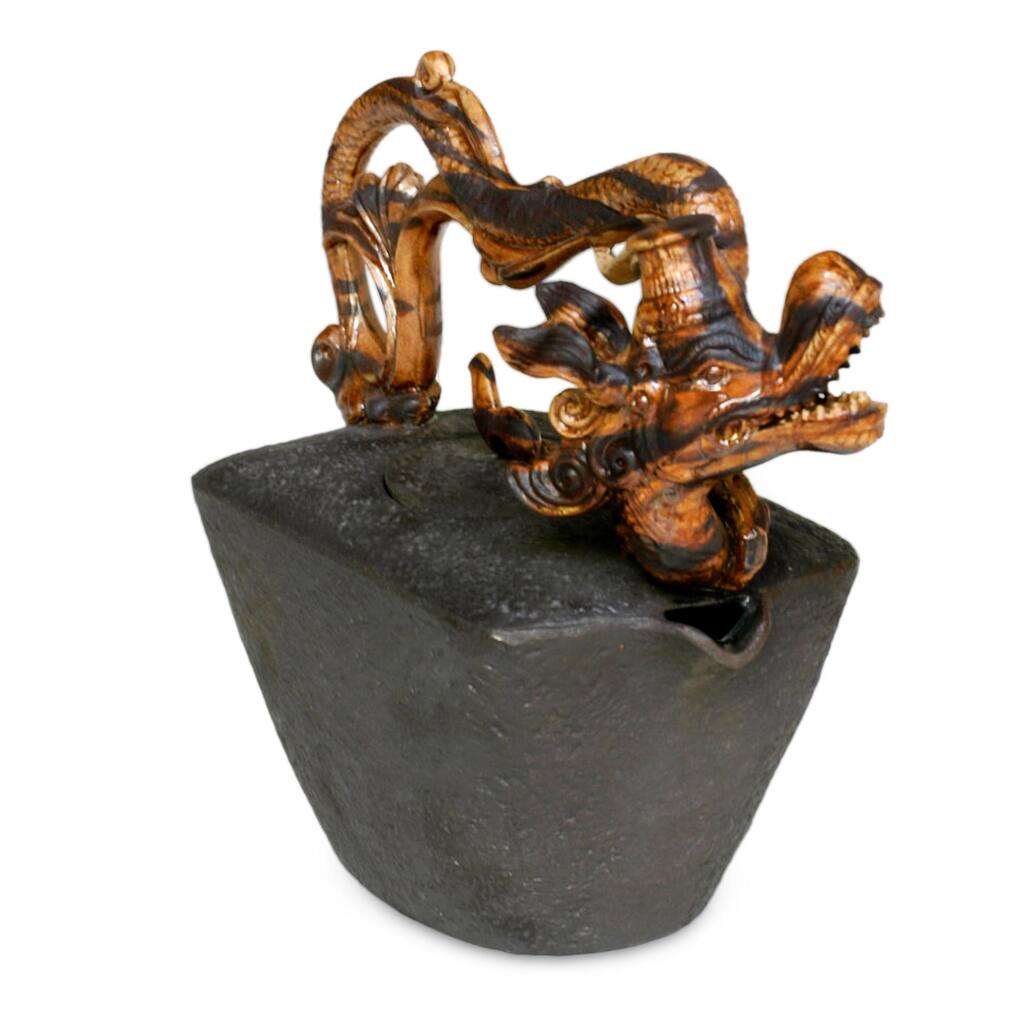 Handmade Stoneware Ceramic 'Golden Dragon' Teapot (Indonesia)