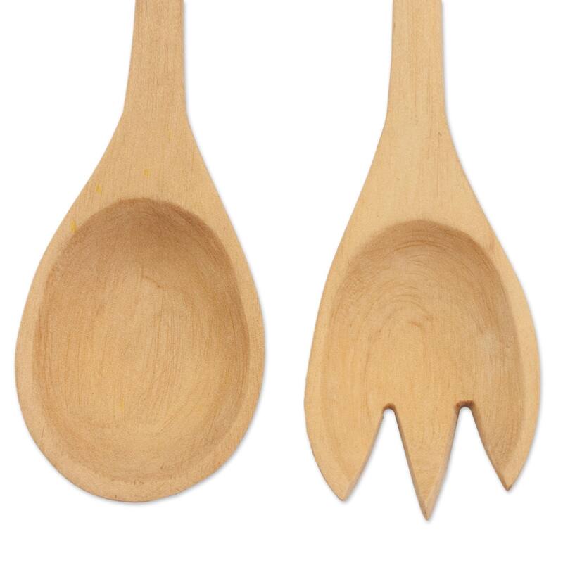 Handmade Set of 2 Cypress Wood 'Cute Carrots' Salad Serving Pieces (Guatemala)