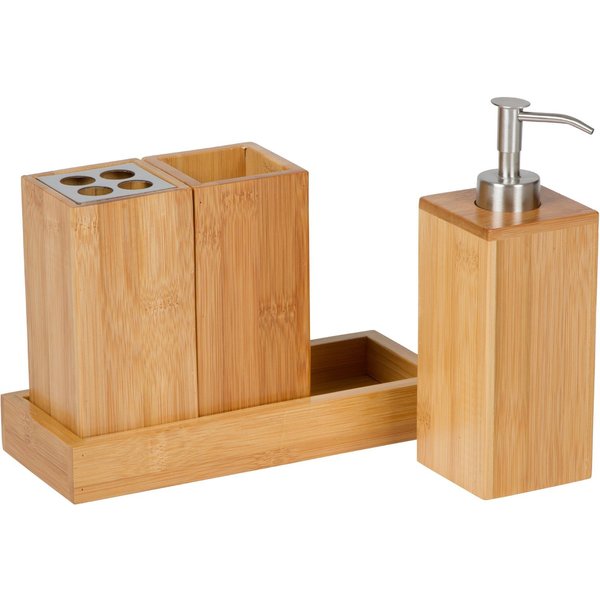 Trademark Innovations Bath Set Natural Bamboo Bath Caddy - Overstock ...