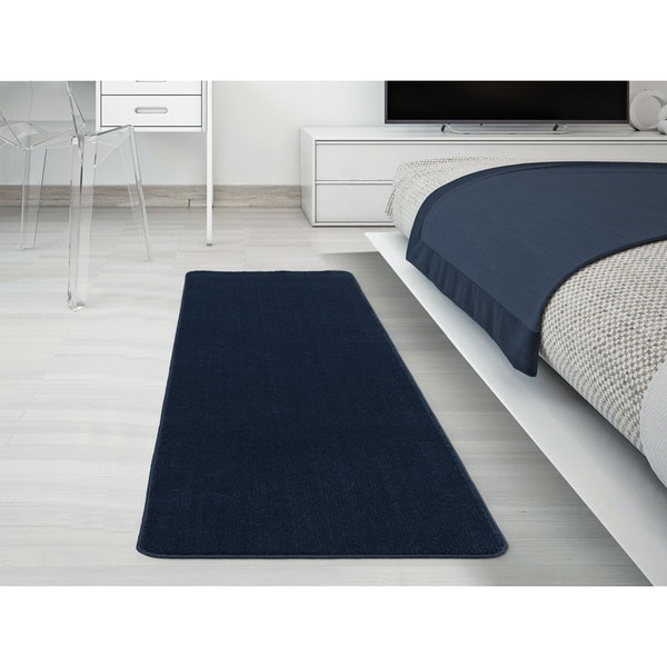 Ottomanson Softy Collection Navy Blue Solid Bathroom Rug