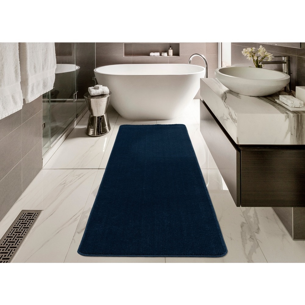 Ottomanson Softy Navy Blue Solid Bathroom Mat Rug