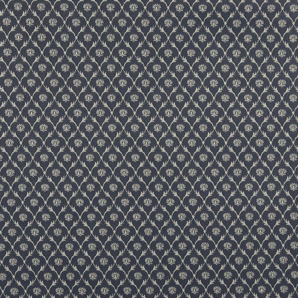 E640 Floral Navy Blue Yellow Damask Upholstery Drapery Fabric By The