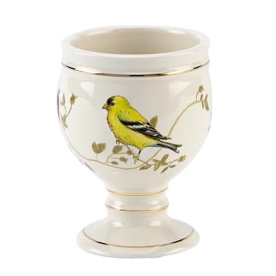Gilded Birds Multi-colored Ceramic Tumbler - Off-White/Multi