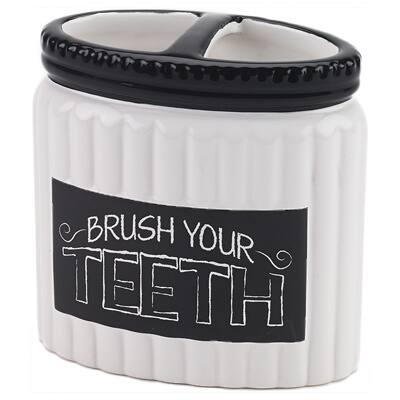 Chalk It Up White/ Black Ceramic Toothbrush Holder