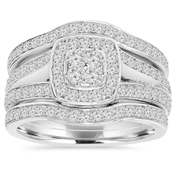 10k White Gold 1 1/10 ct TDW Diamond Trio Guard Engagement Wedding