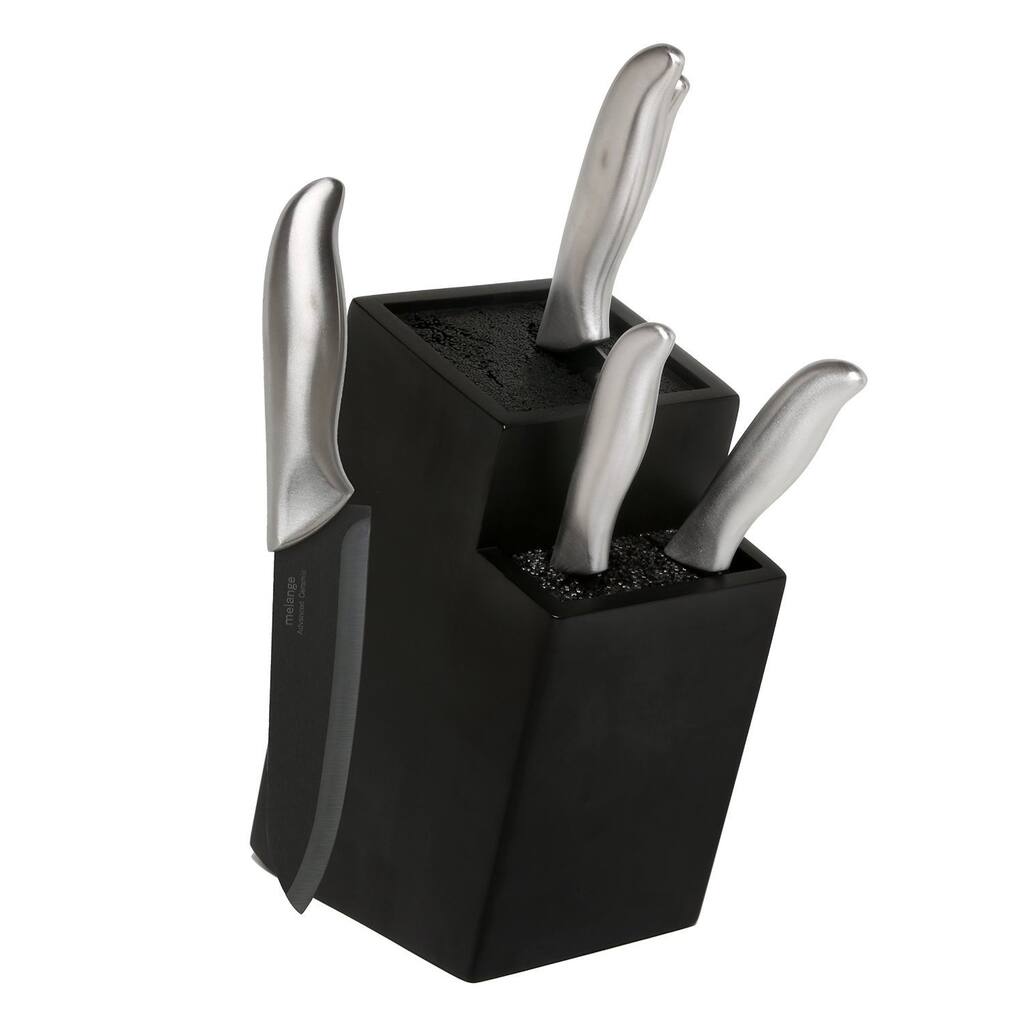 Melange 6-piece Steel Ceramic Knife Set/ 2-tier Black Wood Universal Knife Block