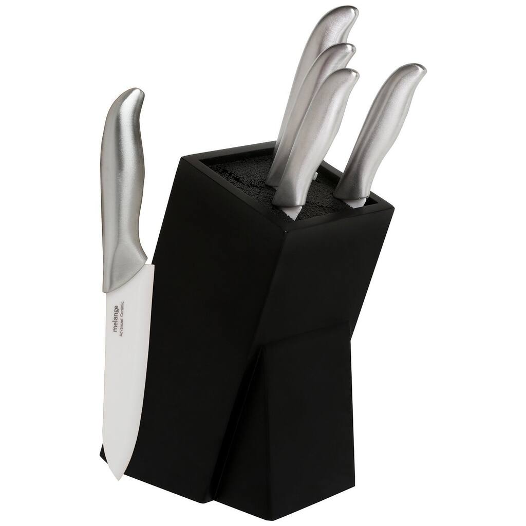 Melange 6-piece Steel Ceramic Knife Set with Black Wood Universal Knife Block