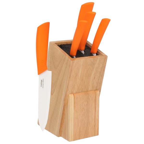 Shop Melange 6piece Orange Ceramic Knife Set with Wooden Universal