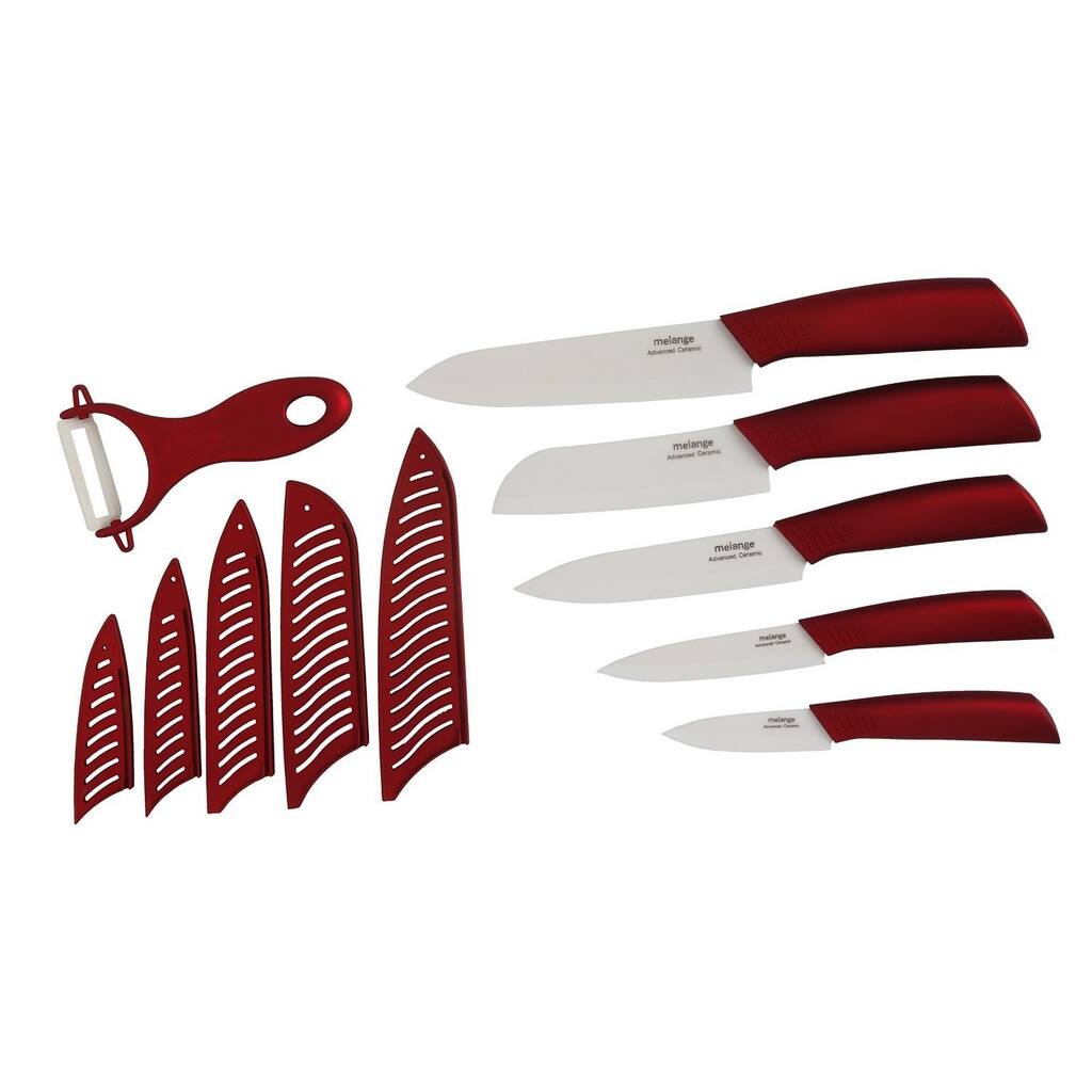 Melange 11-piece Metallic Red Ceramic Knife Set