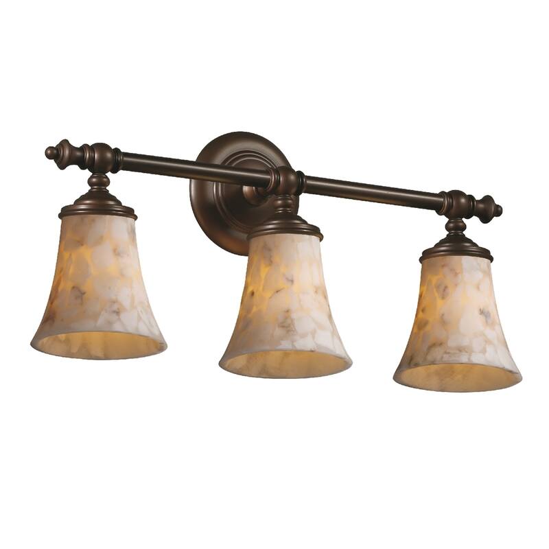 Justice Design Alabaster Rocks Tradition 3-light Dark Bronze Bath Bar, Round Flared Shade
