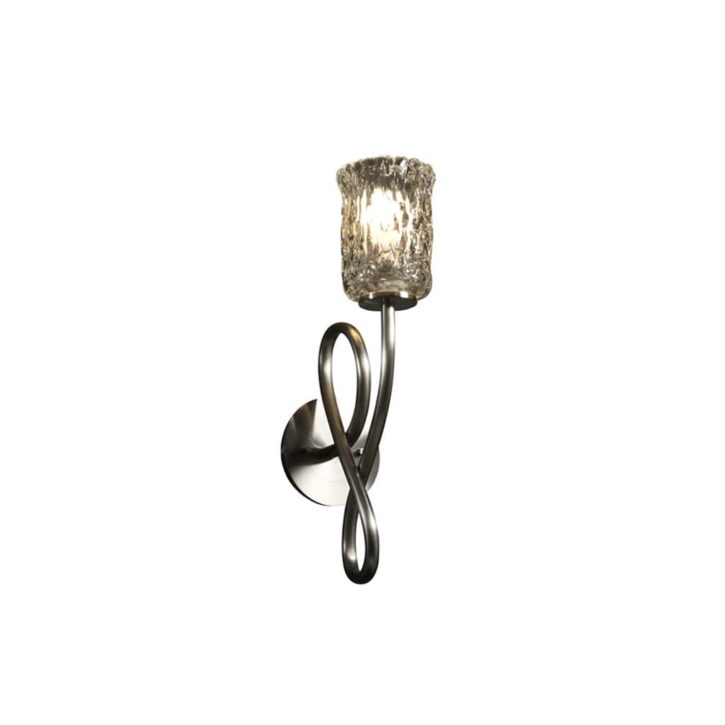 Justice Design Veneto Luce Capellini 1-light Brushed Nickel Wall Sconce, Clear Textured Cylinder - Rippled Rim Shade