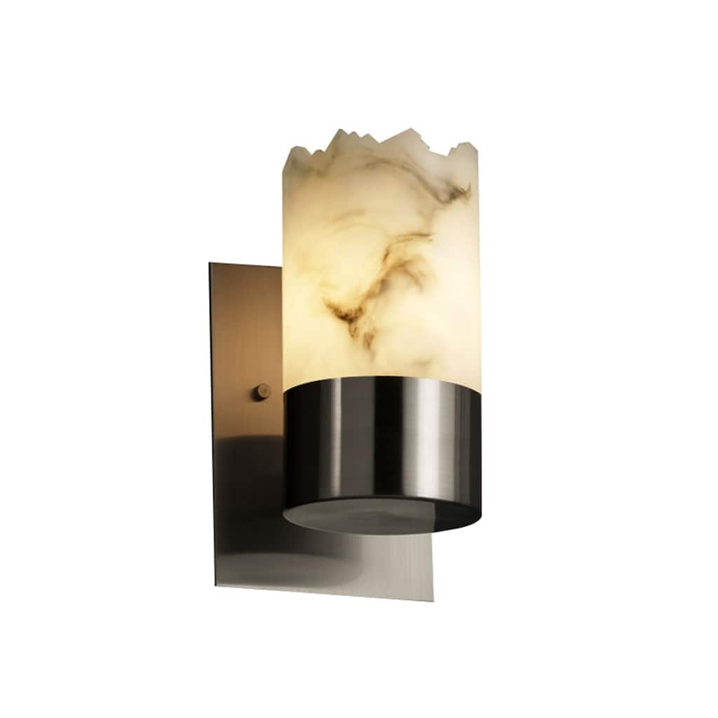 Justice Design LumenAria Dakota 1-uplight Brushed Nickel Wall Sconce, Faux Alabaster Cylinder - Broken Rim Shade