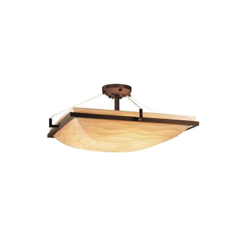 Justice Design Porcelina Ring 3-light Dark Bronze Square Bowl Semi-flush, Waves Shade