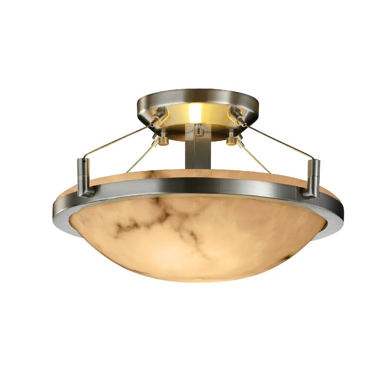Justice Design LumenAria Ring 2-light Brushed Nickel Round Bowl Semi-flush, Faux Alabaster Shade