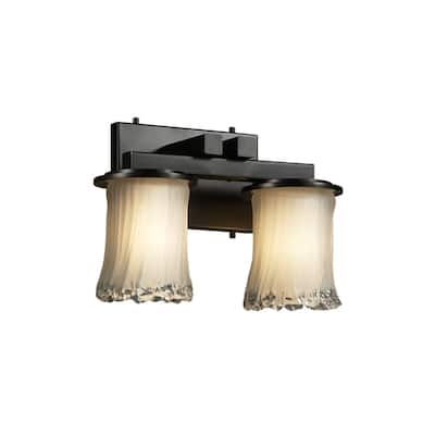 Justice Design Veneto Luce Dakota 2-light Matte Black Bath Bar, White Frosted Cylinder - Rippled Rim Shade