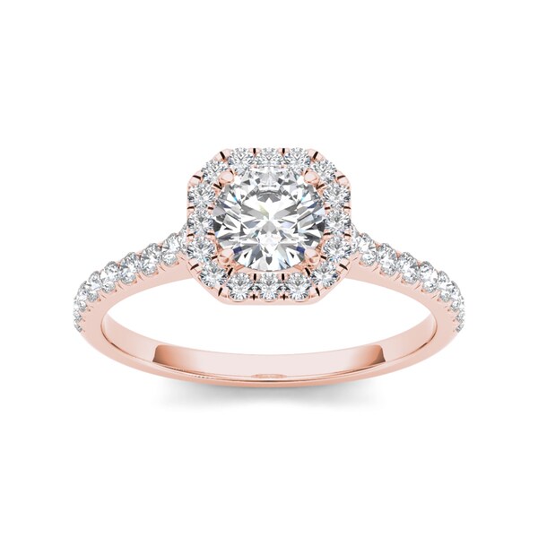 Shop De Couer 14k Rose Gold 7/8ct TDW Diamond Halo Engagement Ring ...