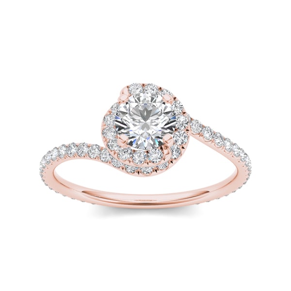 Shop De Couer 14k Rose Gold 1ct TDW Diamond Bypass Halo Engagement Ring