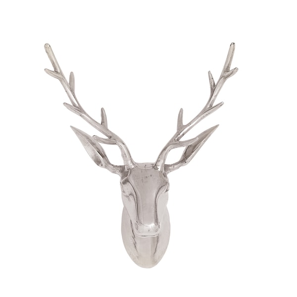 23-inch Polished Aluminum Reindeer Head Wall Sculpture
