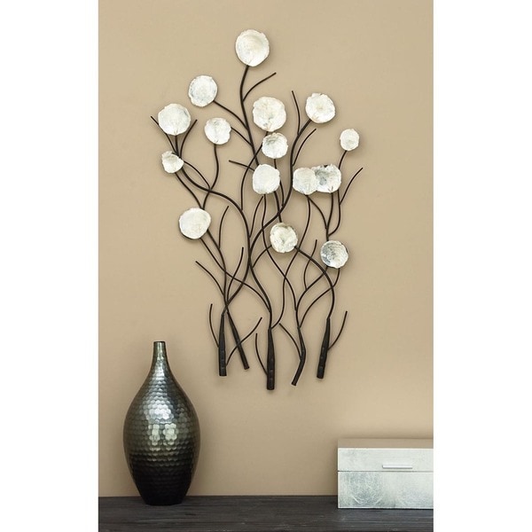 Shop 36-inch Contemporary White Capiz Shell Peonies Wall Sculpture ...