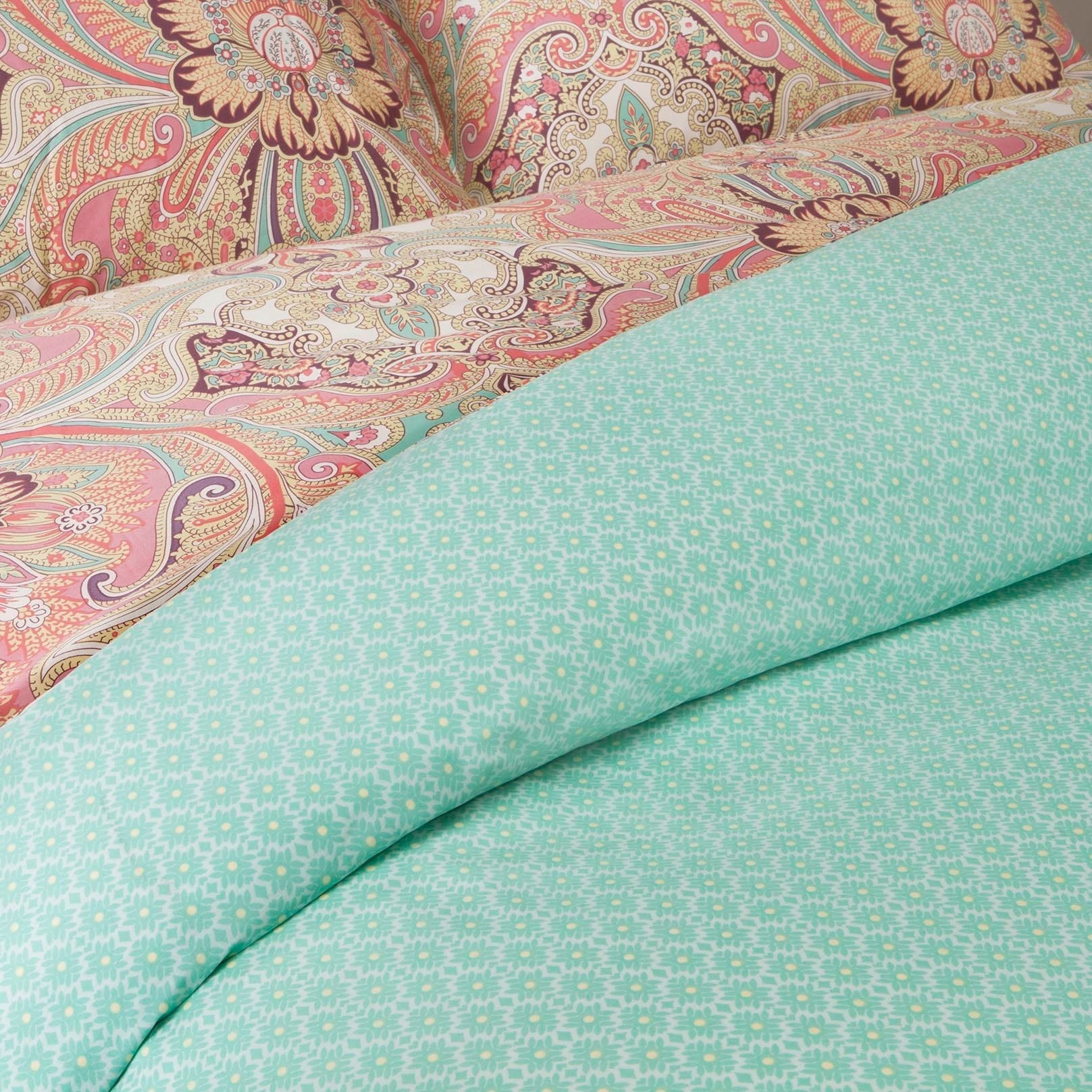 Echo Design Guinevere Coral Seafoam Cotton Sateen Reversible Comforter Set