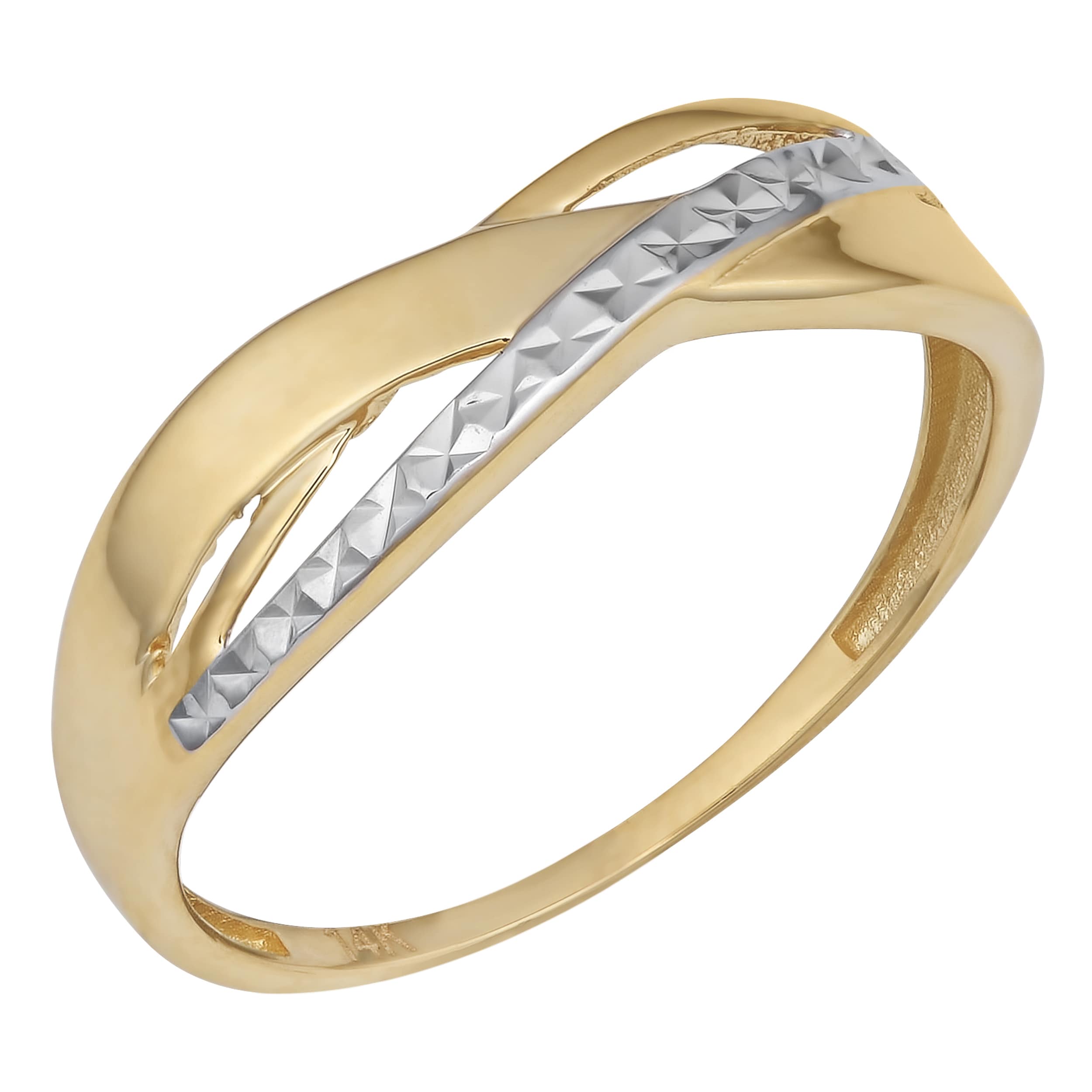 Au Naturale 14k Two-tone Gold Diamond-cut and High Polish Triple Highway Ring