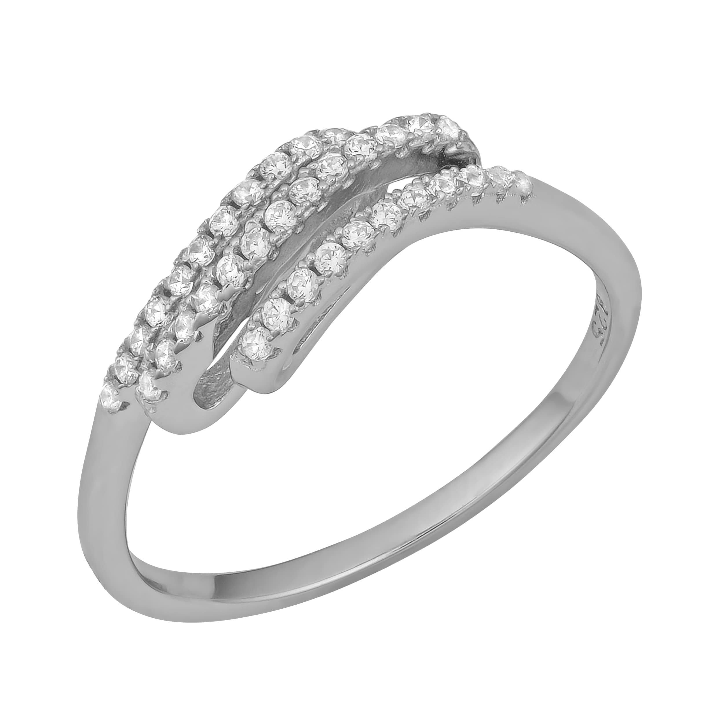 Cubic Zirconia Double Rows Ring Rhodium Plated Sterling Silver
