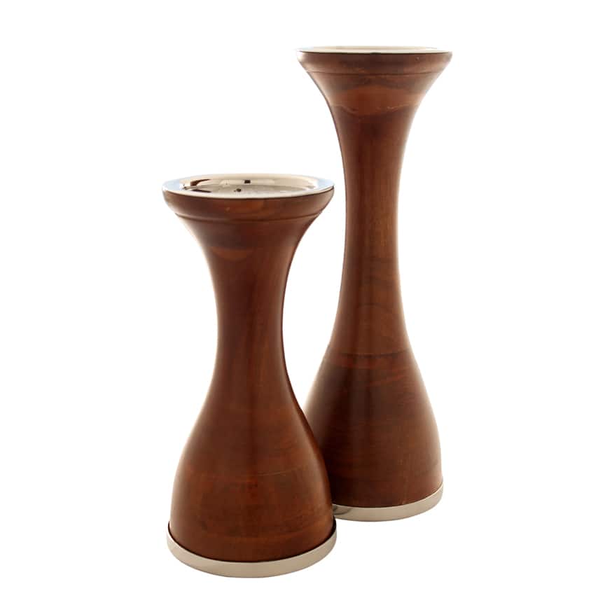 Nina Wood/ Nickel Candle Holders (Set of 2)