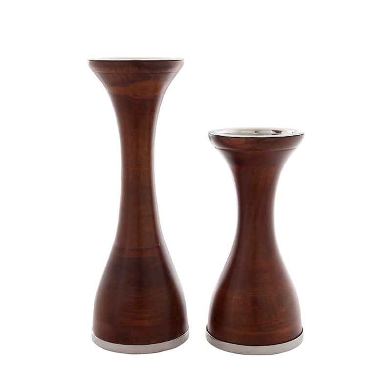 Nina Wood/ Nickel Candle Holders (Set of 2)