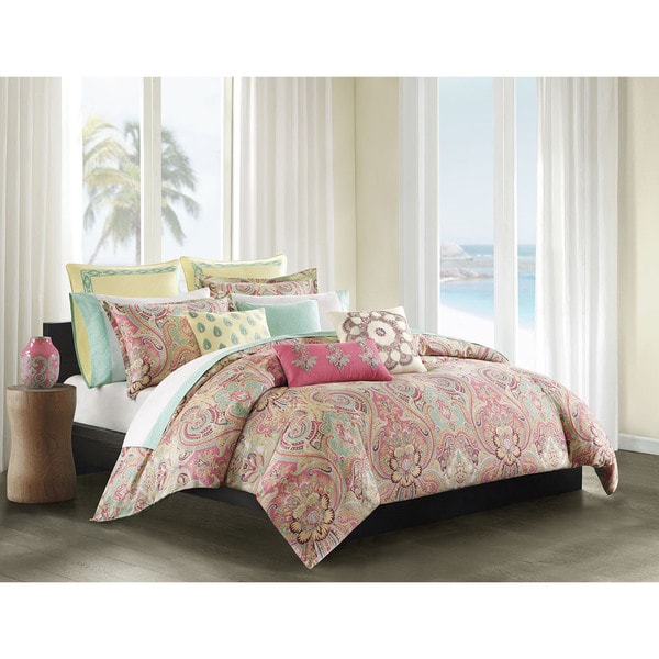 Echo Design Guinevere Coral/ Seafoam Cotton Sateen Reversible Duvet Cover Set