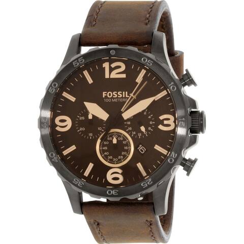 Fossil Men's JR1487 Nate Chronograph Brown Dial Brown Leather Watch