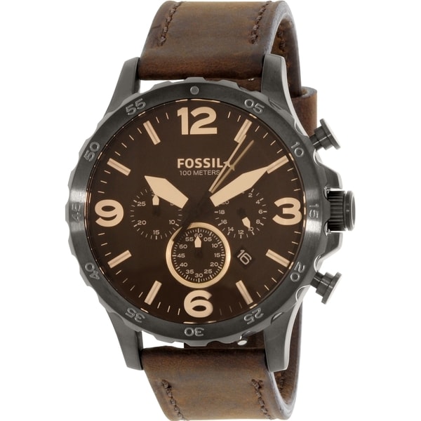 Fossil Men's JR1487 Nate Chronograph Brown Dial Brown Leather Watch ...