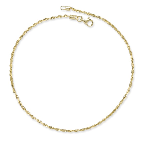 10k Yellow Gold 10-Inch 2mm Diamond-cut Rope Chain Anklet