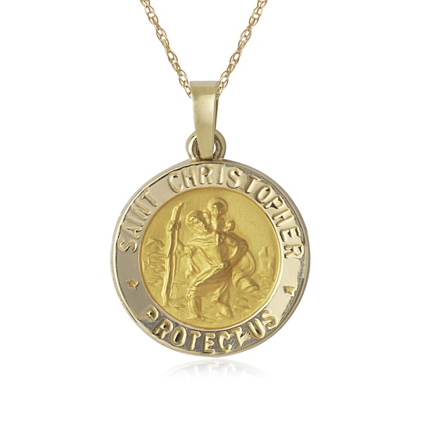 14K Yellow Gold 12mm Round Angel Medal