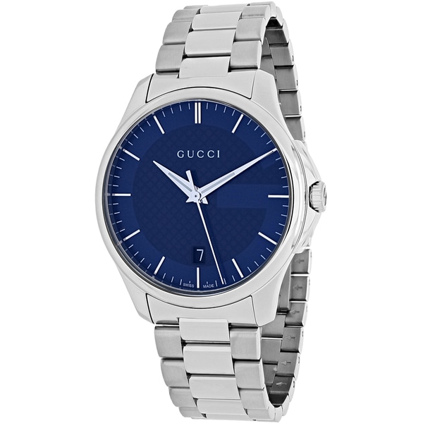 Gucci Women's YA126440 'Timeless' Blue Dial Stainless Steel Medium Swiss Quartz Watch - silver