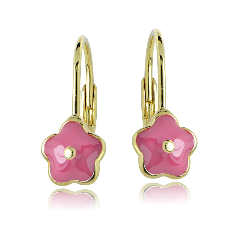 Silver Pink /& Yellow Enamel Flower Girls Earrings Children Jewelry