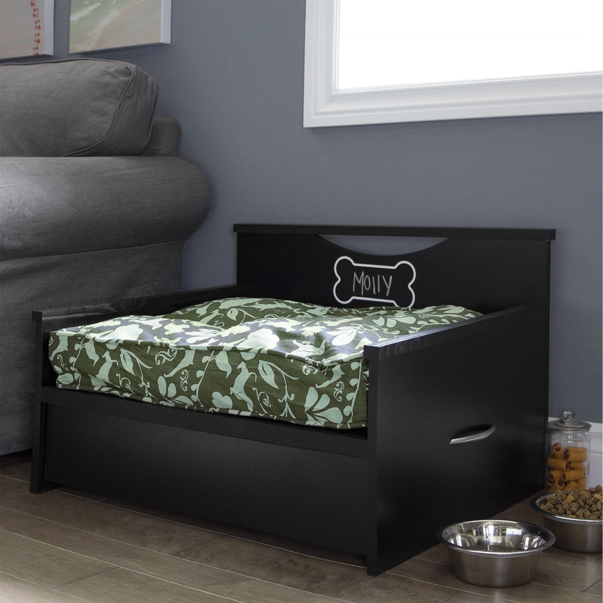 dog bed with toy storage