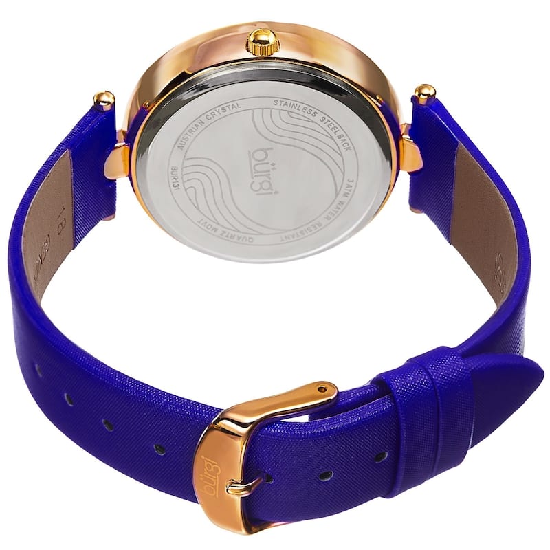 Burgi Women's Crystal Peacock Feather Leather Strap Watch