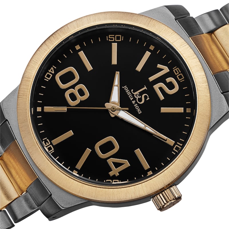 Joshua & Sons Bold Men's Quartz Large Arabic Numerals Two-Tone Bracelet Watch
