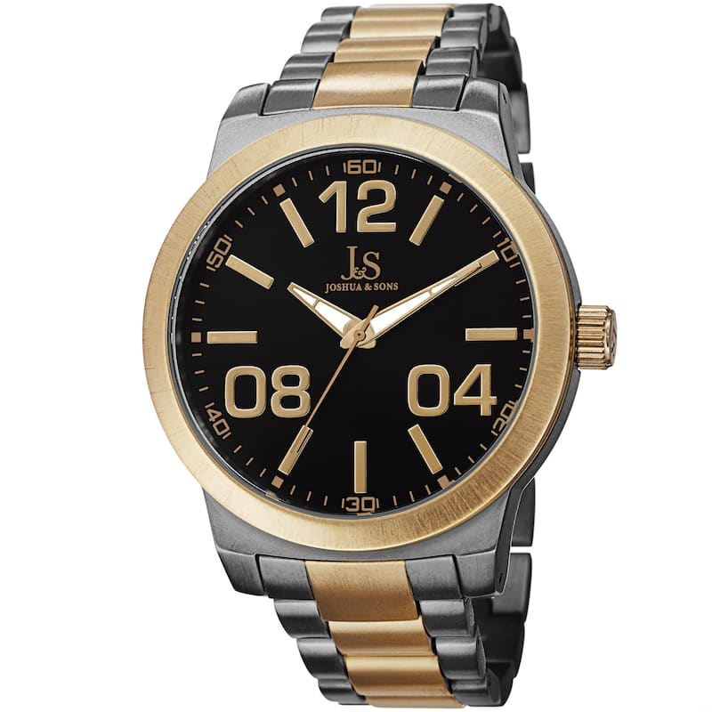 Joshua & Sons Bold Men's Quartz Large Arabic Numerals Two-Tone Bracelet Watch