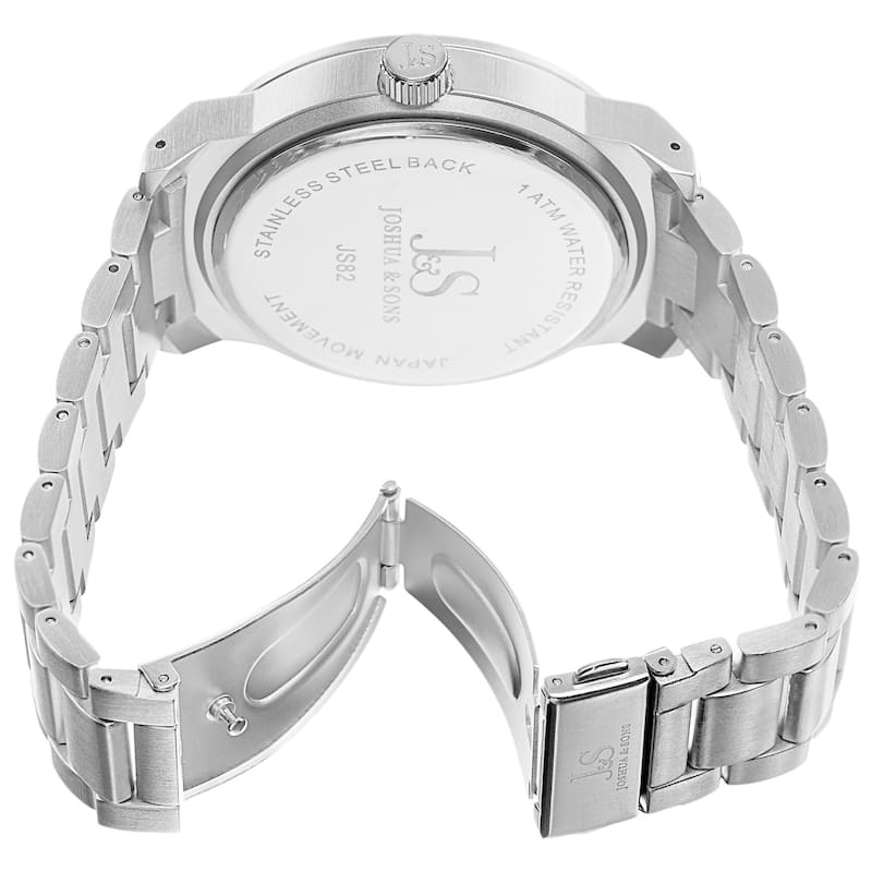 Joshua & Sons Bold Men's Quartz Large Arabic Numerals Silver-Tone Bracelet Watch - silver